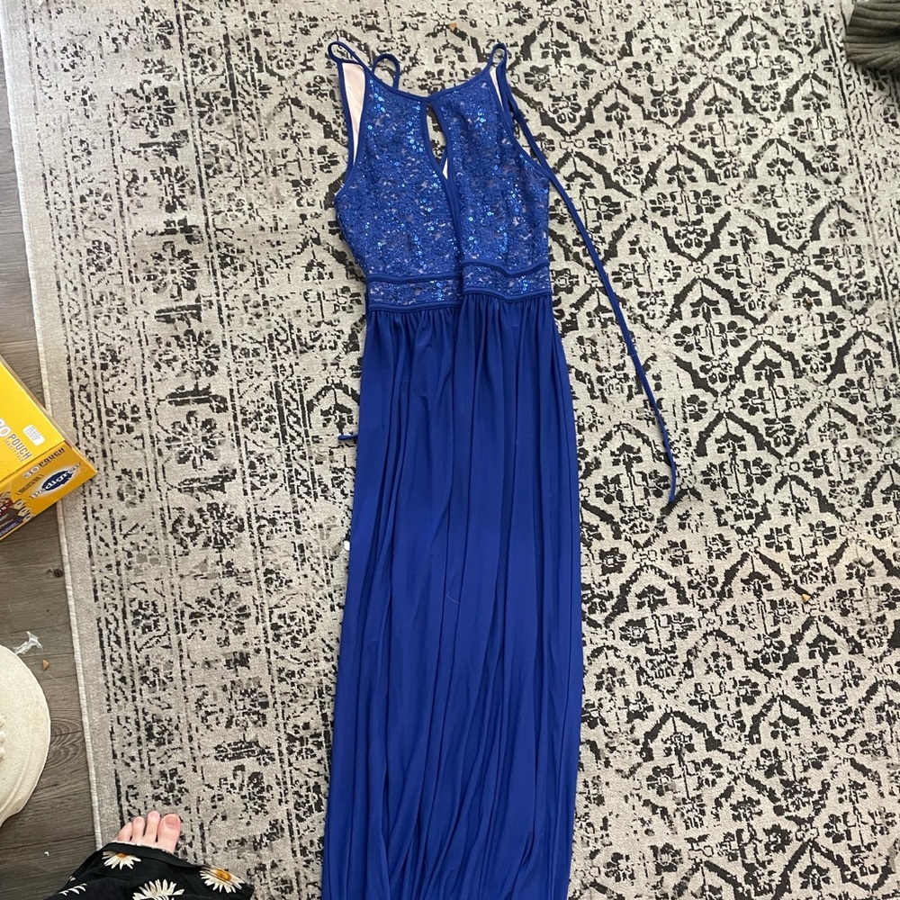 Floor length navy blue formal gown only worn once